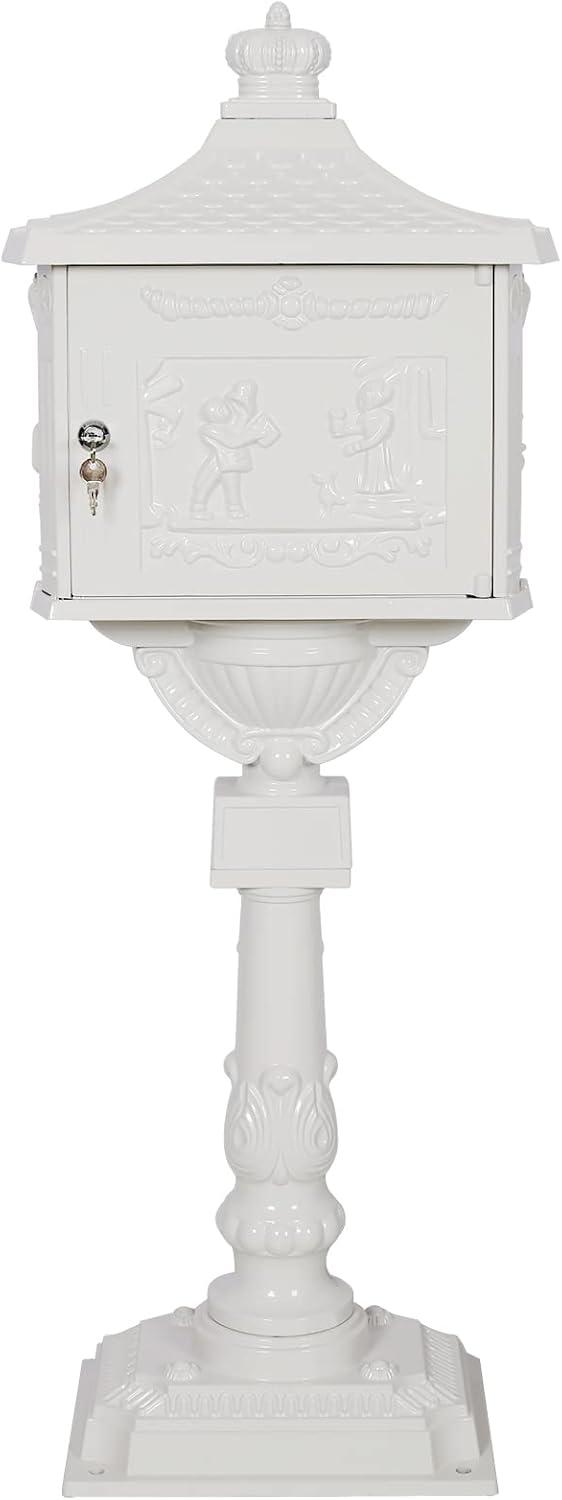 White Lockable Cast Aluminum Pedestal Mailbox