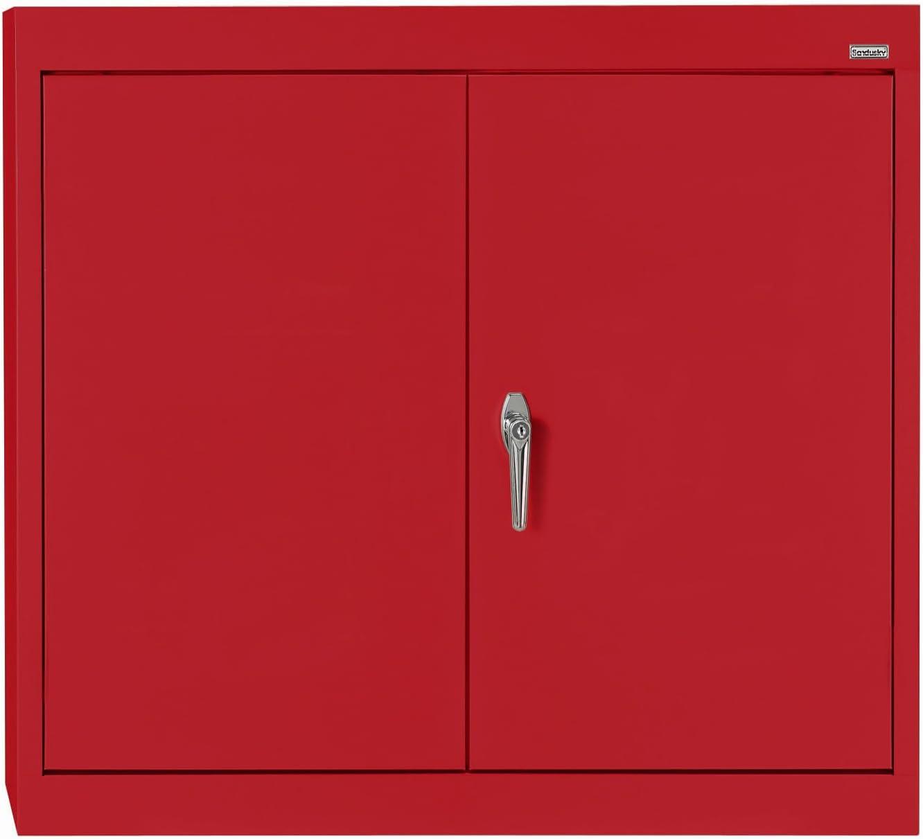 Red Powder-Coated Lockable Office Cabinet with Adjustable Shelves