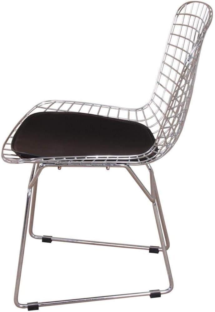 Black Metal Upholstered Side Chair with Leather Seat