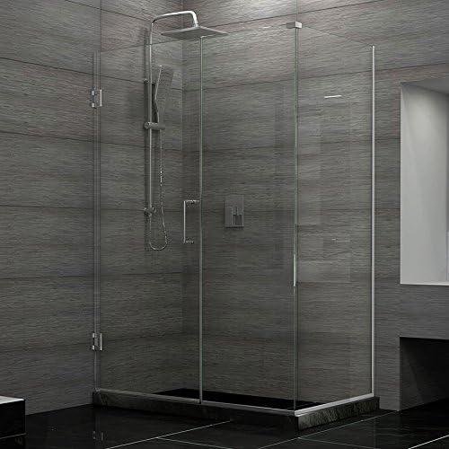 Unidoor Plus Frameless Clear Glass Hinged Shower Enclosure with Distressed Bronze Finish