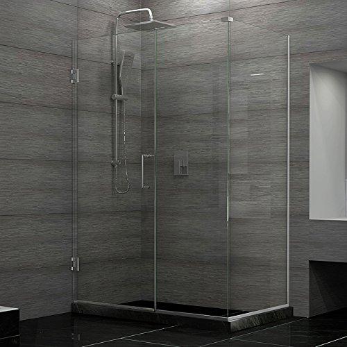 Unidoor Plus Frameless Clear Glass Hinged Shower Enclosure with Distressed Bronze Finish