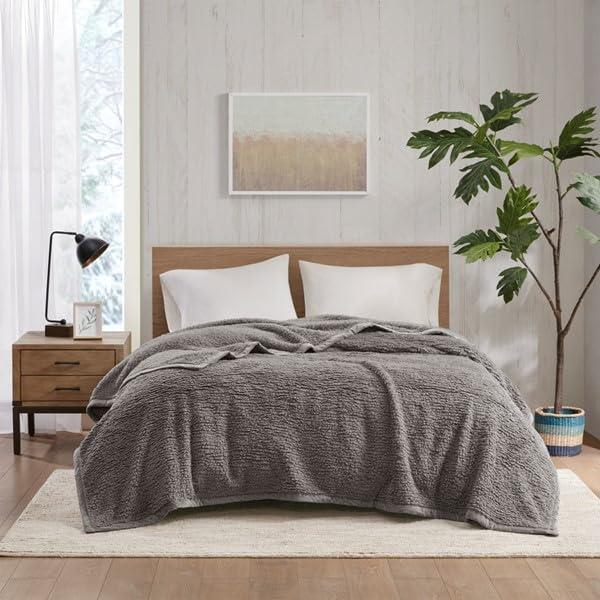 Woolrich Twin Burlington Solid Berber Cozy Soft Brushed Bed Blanket Gray: Woolrich Velvet Transitional Style, OEKO-TEX Certified