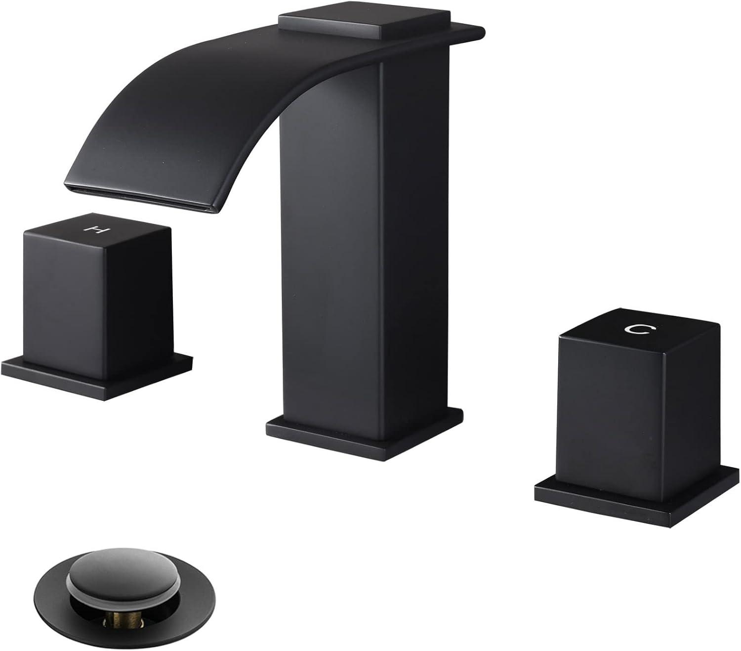 Matte Black Brass Double Handle Waterfall Bathroom Faucet