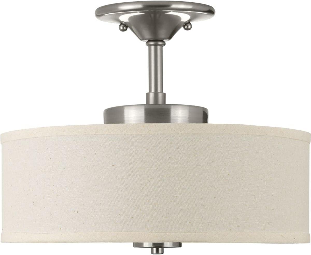 Progress Lighting Inspire 1-Light LED Semi-Flush Mount, Brushed Nickel, Linen Shade