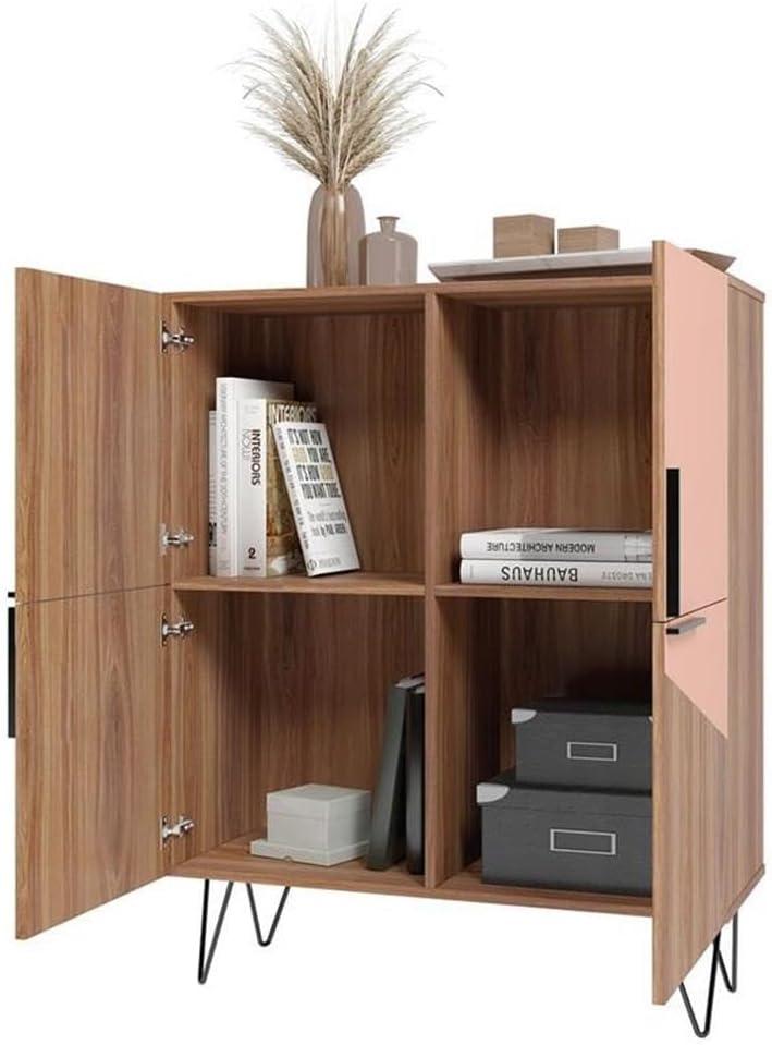 Brown and Pink Mid-Century Modern Low Cabinet with Hairpin Legs