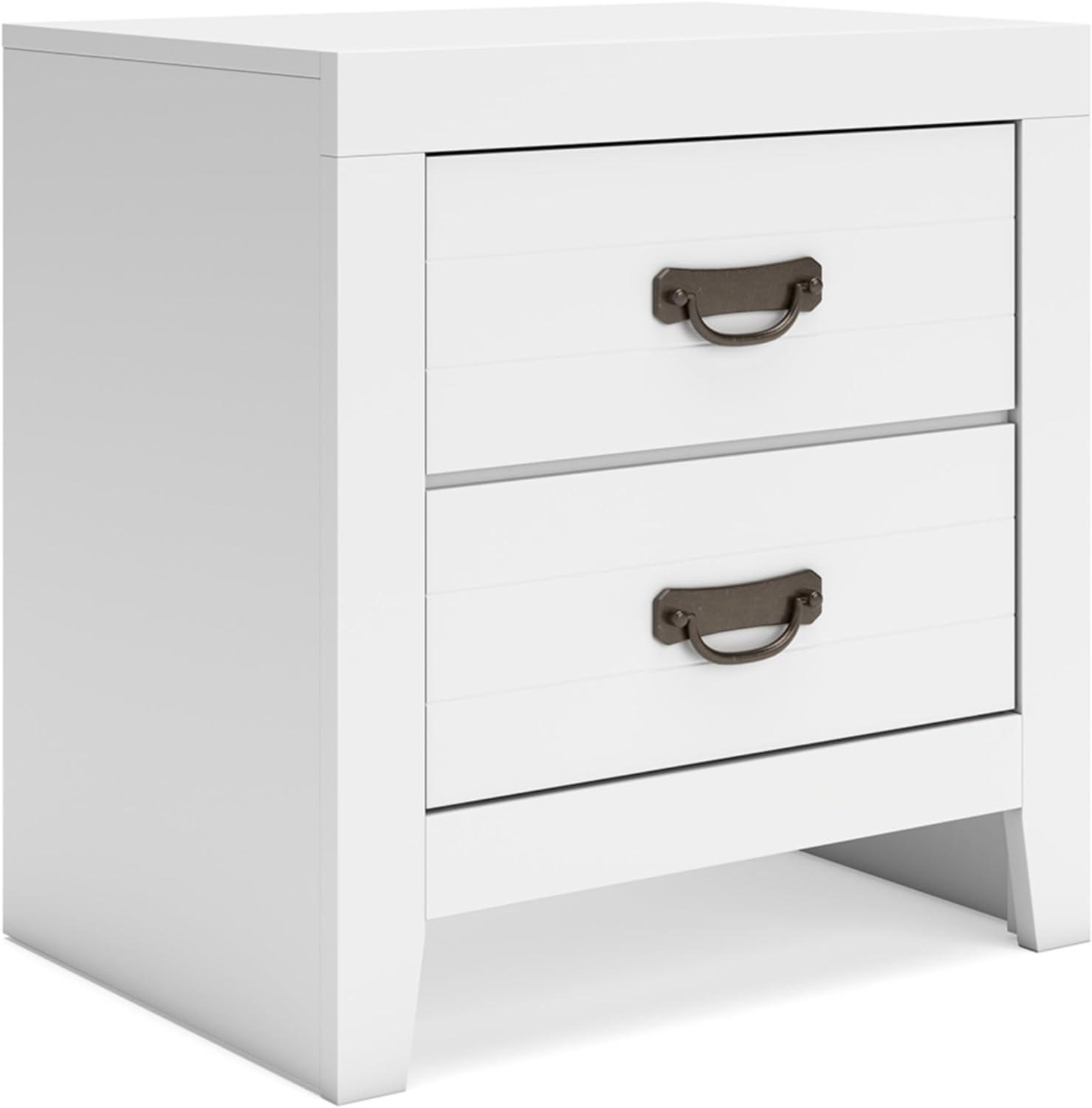 White Transitional 2-Drawer Nightstand with Metal Handles