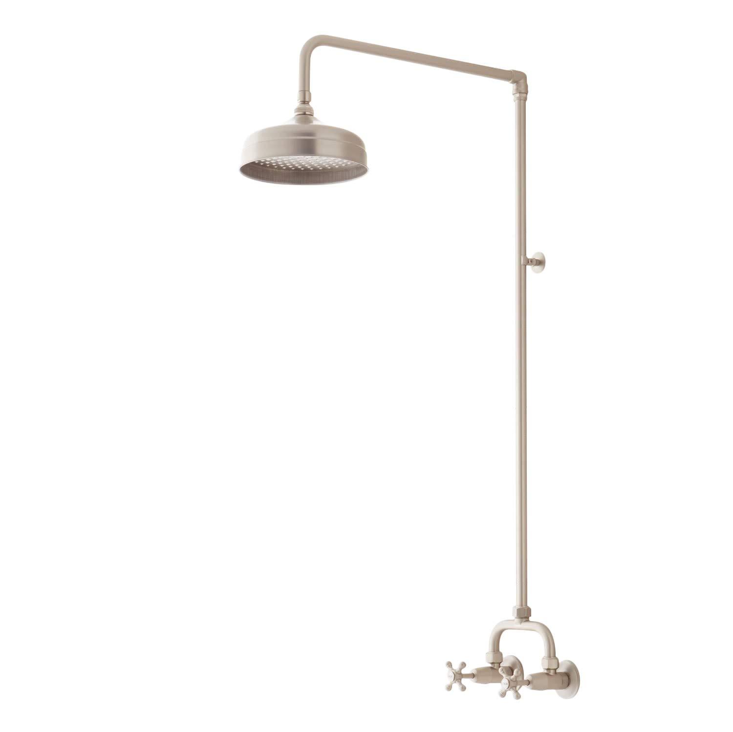 Brushed Nickel Wall Mounted Rain Shower System with Exposed Pipe