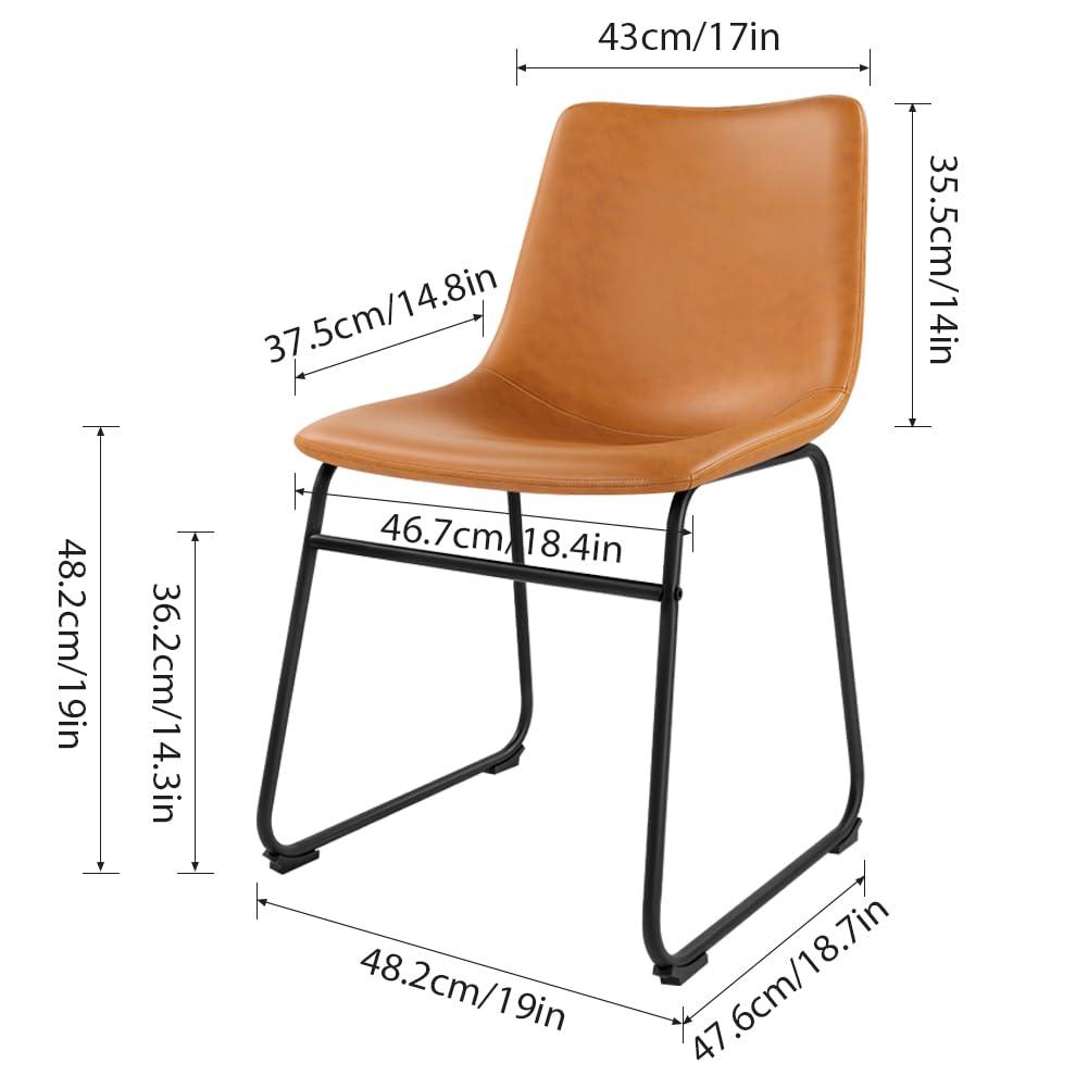 WKWKER Dinning Chairs Set of 2 Faux Leather Industrial Chair Counter Height Chair Metal Legs with Footrest Kitchen Chair for Home Bar Coffee Shop Patio Dining Chair Height 19’’ (Brown, 2pcs)