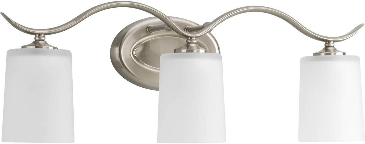 Progress Lighting Inspire 3-Light Wall Light, Brushed Nickel, Etched Glass Shade