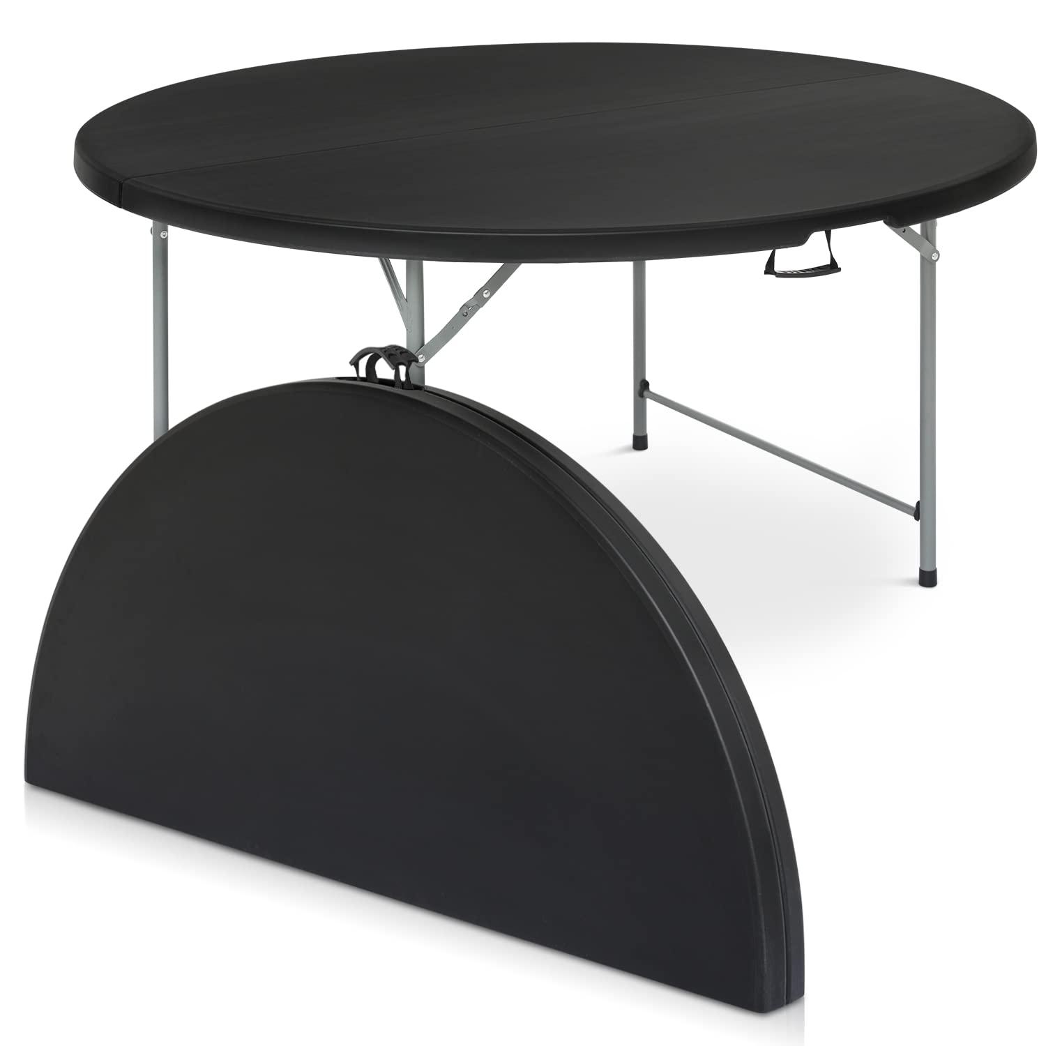 Magshion 5.5Ft Round Folding Table Portable Plastic Table With Handle Foldable Banquet Table For Dining Camping And Picnics