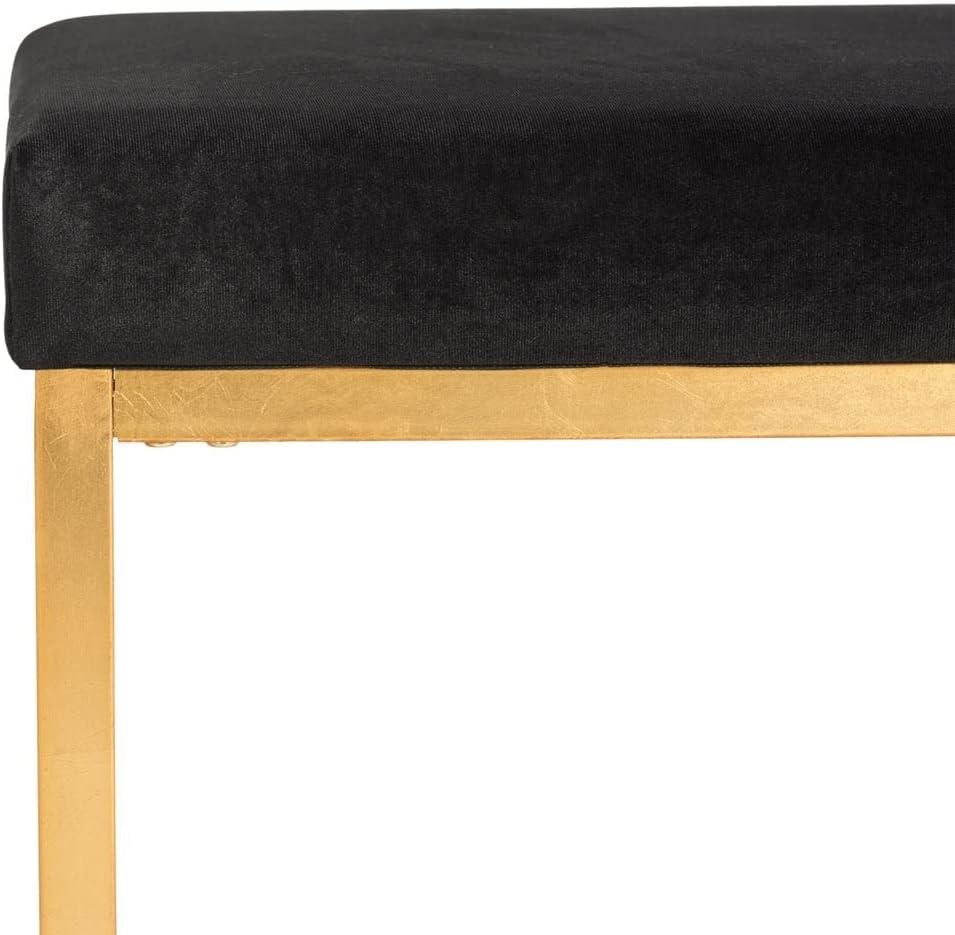 Rowan Contemporary Glam Square Ottoman - Black/Gold - Safavieh