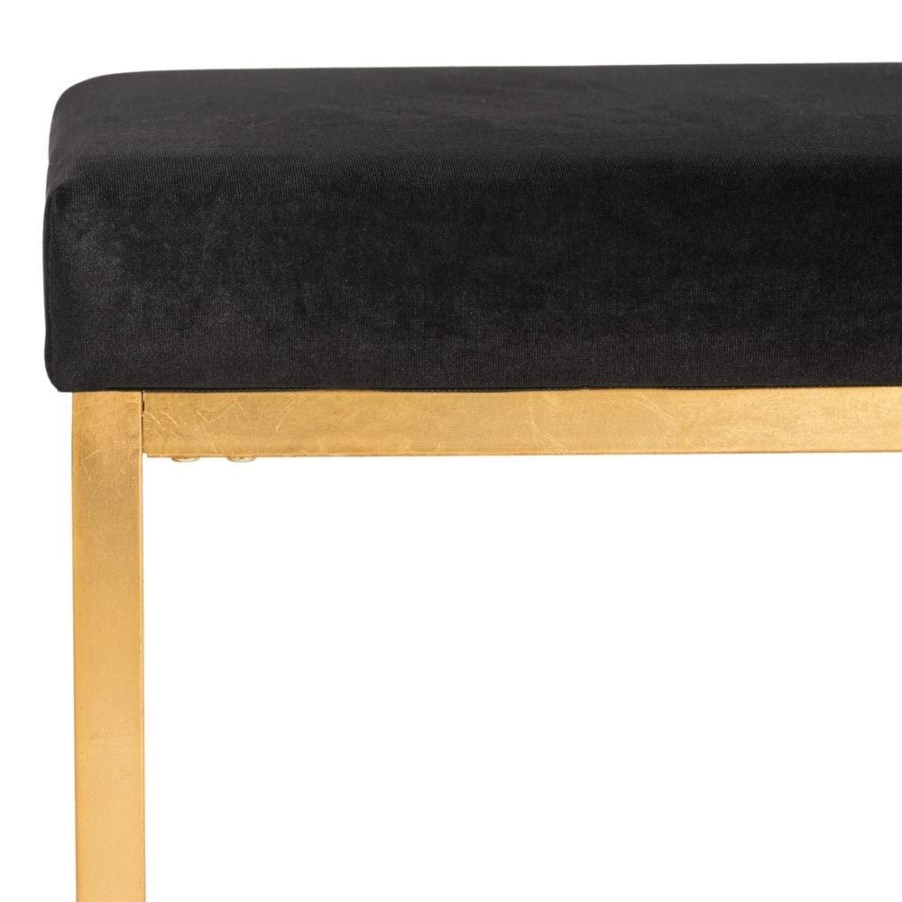 Rowan Contemporary Glam Square Ottoman - Black/Gold - Safavieh