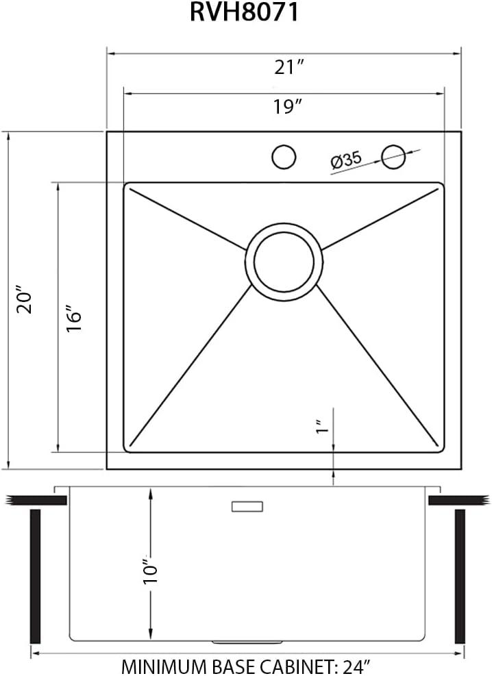 Ruvati RVH8071 Ruvati 21 inch Drop-in Topmount Rounded 16 Gauge Stainless Steel Kitchen Sink Single Bowl