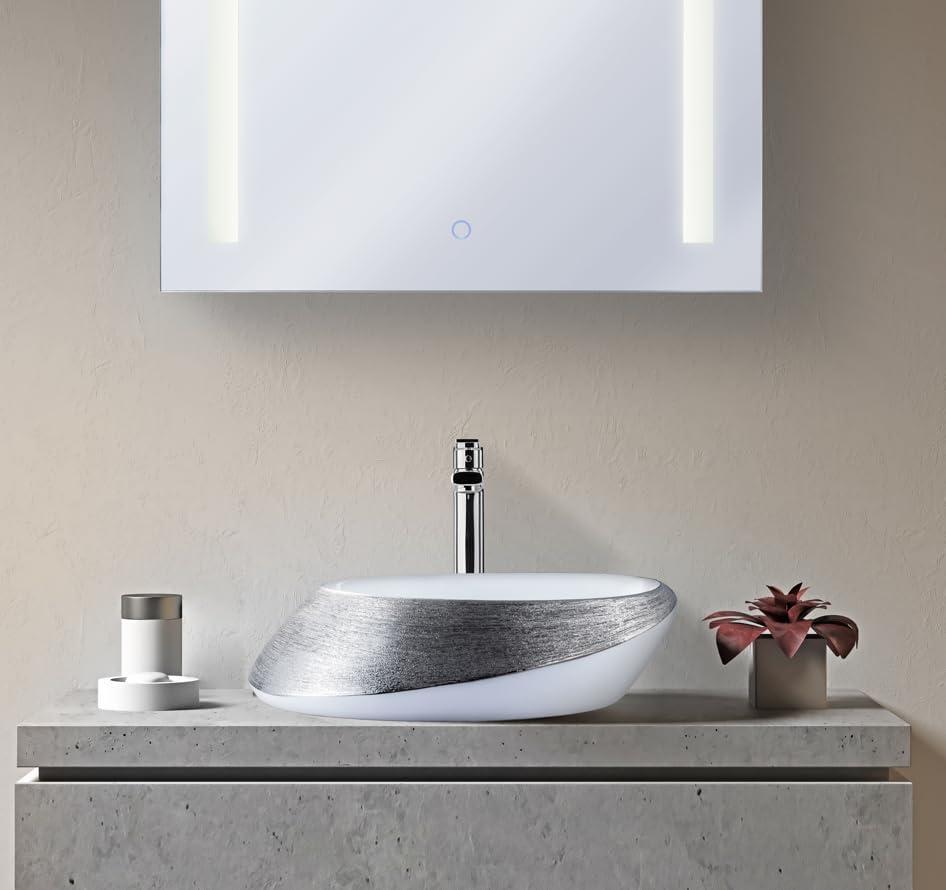 Vitreous China Oval Vessel Bathroom Sink with Overflow