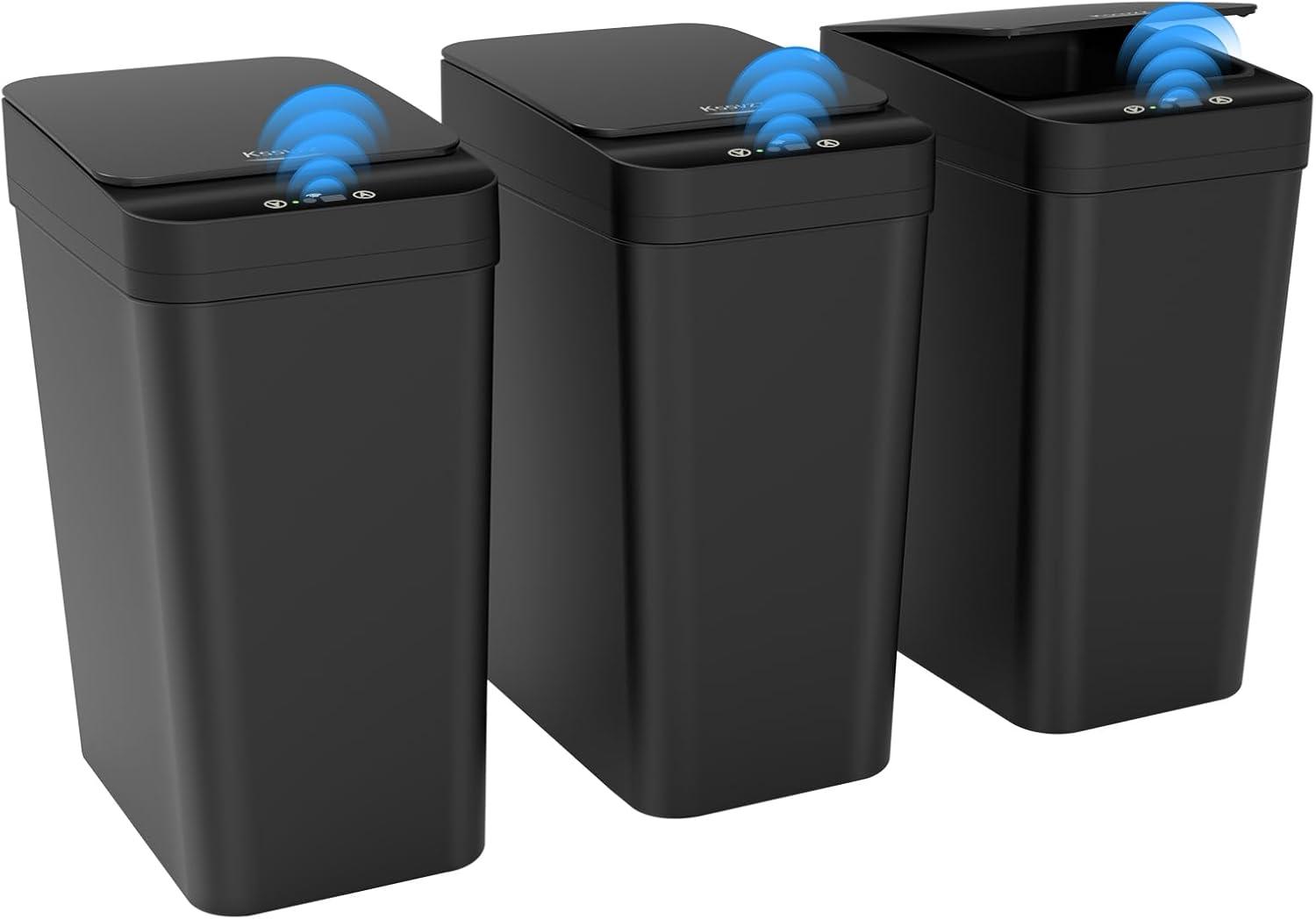 G & R PLUMBING ENTERPRISES, INC. 3 Pack Automatic Small Bathroom Trash Can with Lid - 2.5 Gallon Touchless Garbage Can