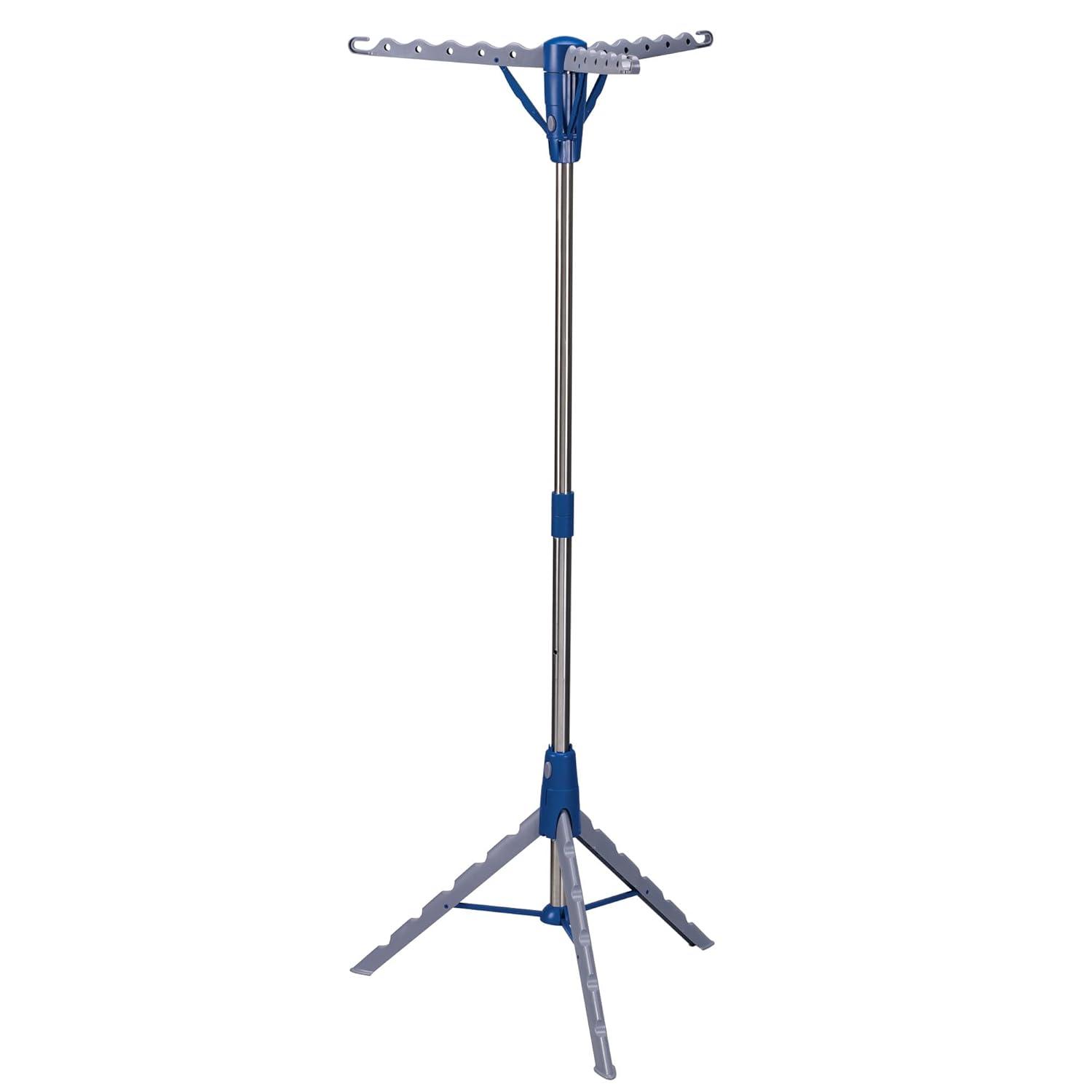 Silver and Blue Collapsible Tripod Clothes Drying Rack