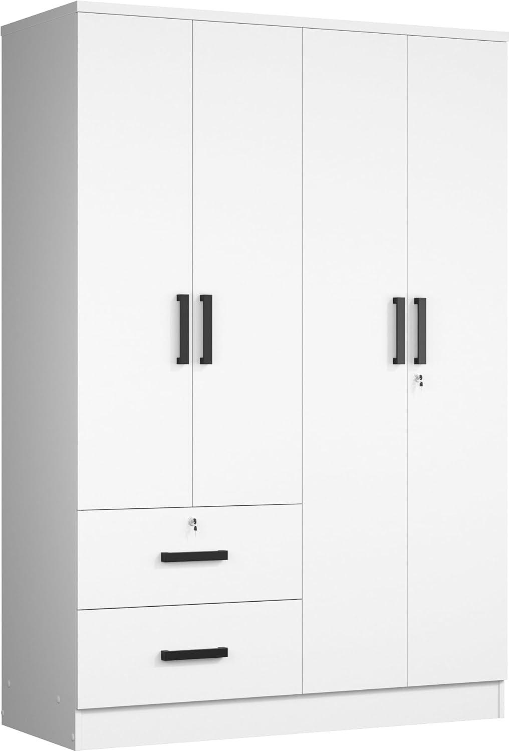 Better Home Products Luna Modern Wood 4 Doors 2 Drawers Armoire in White