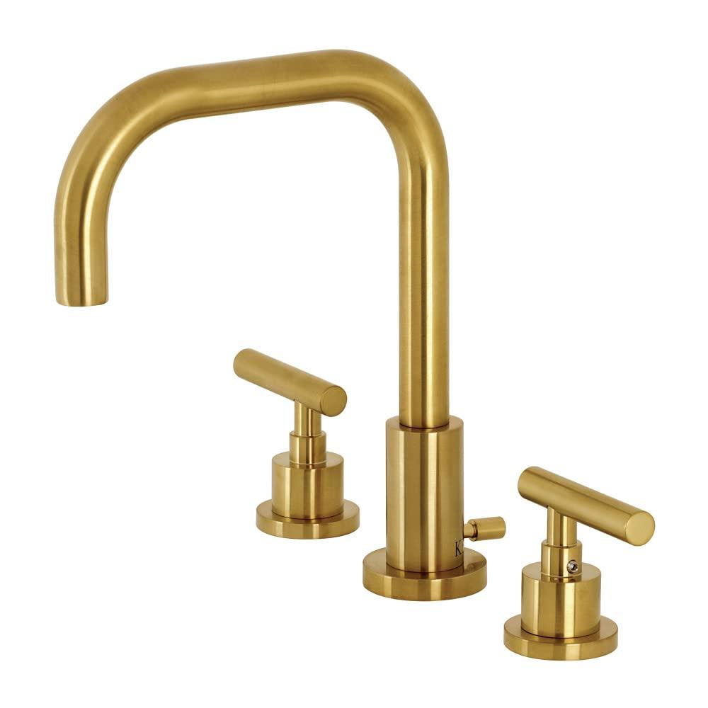 Kingston Brass Manhattan Two-Handle 3-Hole Deck Mount Widespread Bathroom Faucet with Brass Pop-Up Drain