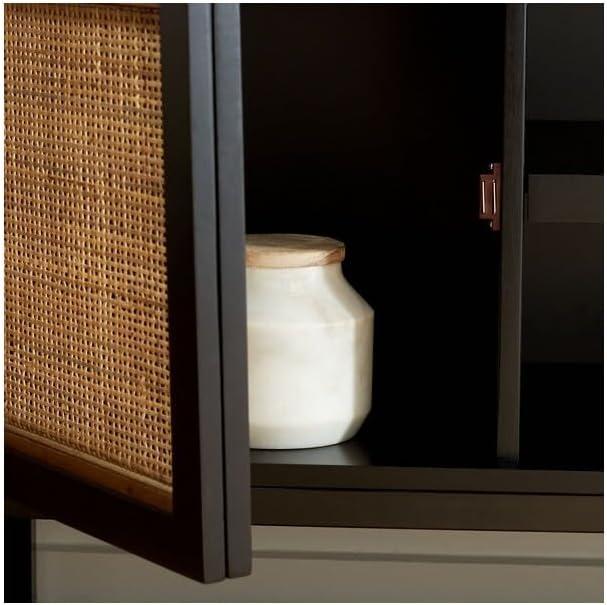 Zadie 2 Shelf Rattan Media Stand - Black/Natural - Safavieh