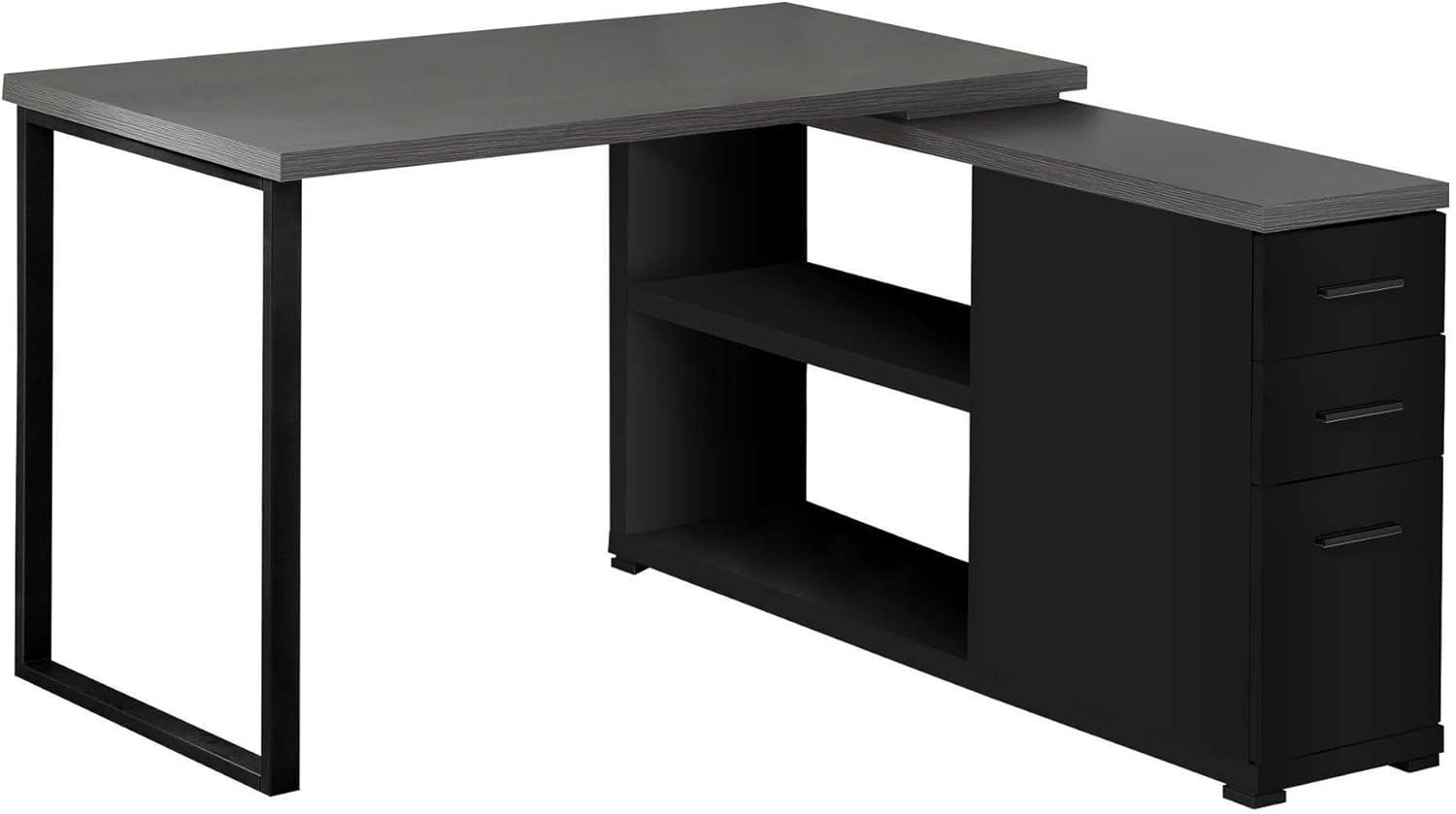 Monarch Specialties Computer Desk Home Office Corner Left Right Set-Up Storage Drawers L Shape  Metal Laminate Black Grey Contemporary Modern