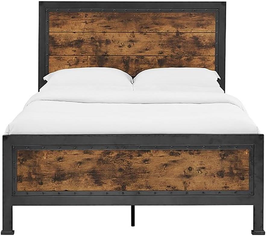 Walker Edison Queen Size Industrial Wood and Metal Bed - Brown