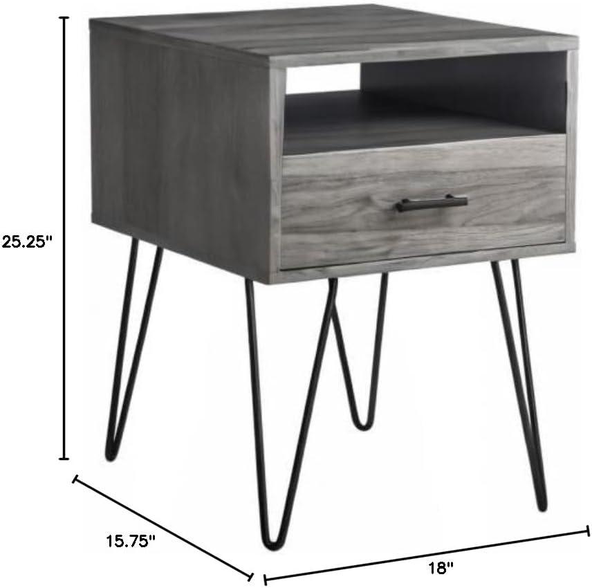 18" Modern Single Drawer Hairpin Leg Bedroom Nightstand in Slate Gray