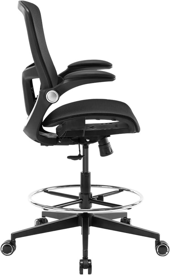 Office Drafting Chair,Ergonomic Tall Office Desk Chair,Adjustable Standing Desk Stool Chair,Executive Computer Chair with Footrest Ring and Lumbar Support (Black)