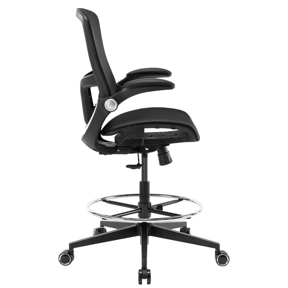 Office Drafting Chair,Ergonomic Tall Office Desk Chair,Adjustable Standing Desk Stool Chair,Executive Computer Chair with Footrest Ring and Lumbar Support (Black)
