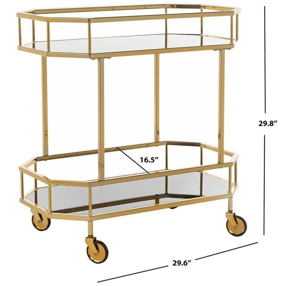 Silva 2 Tier Octagon Bar Cart - BCT8004C - Brass/Black - Safavieh