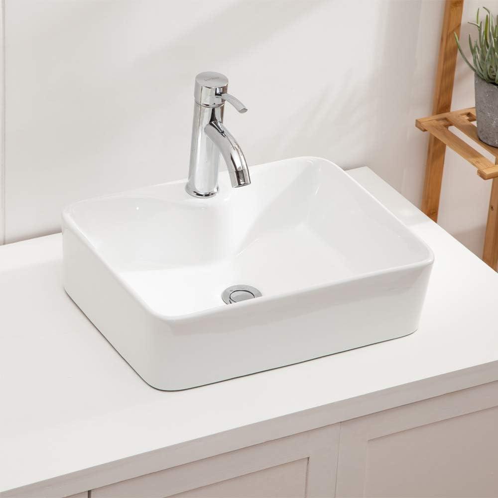 19" White Ceramic Rectangular Above-Counter Vessel Sink