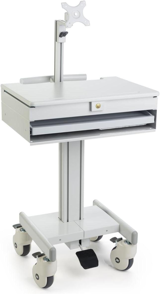 Displays2go Mobile Computer Carts, Locking Drawer, Height Adjustable, Steel, Plastic & MDF Construction – Gray (DWMDCOM) (DWMDC0M)