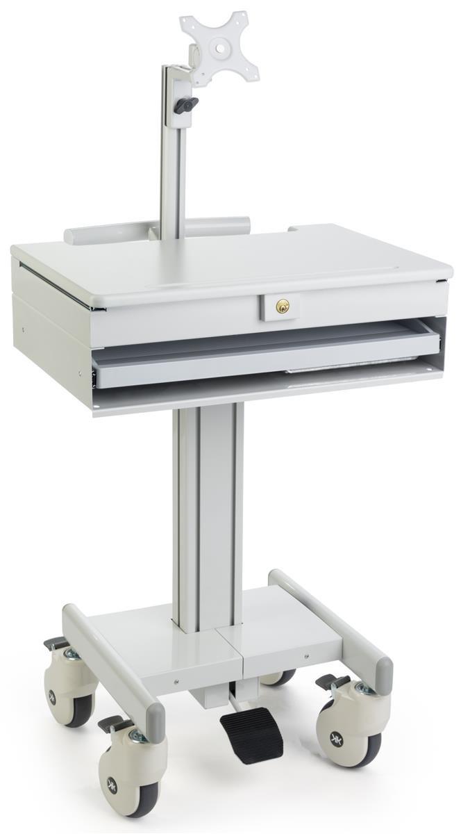 Displays2go Mobile Computer Carts, Locking Drawer, Height Adjustable, Steel, Plastic & MDF Construction – Gray (DWMDCOM) (DWMDC0M)