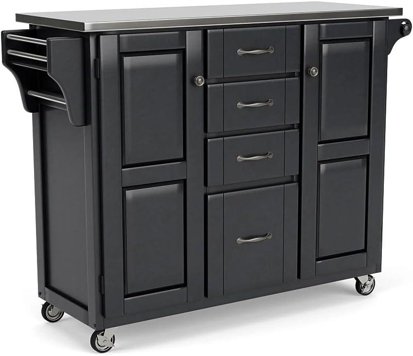 Black Stainless Steel Kitchen Cart with Spice Rack and Storage