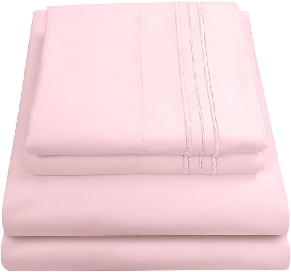 4 Piece Sheet Set, Ultra Soft 1800 Series Collection - King, Pale Pink