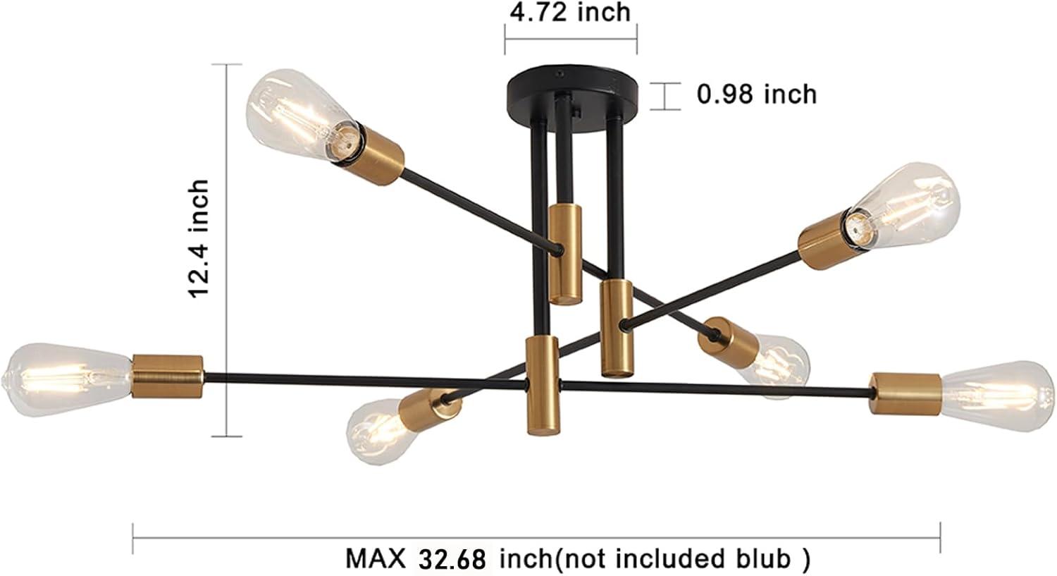 Sputnik Chandelier - 4-Light Semi Flush Mount Ceiling Light Fixture,Mid Century Modern Hanging Light Fixtures,Black and Gold Chandeliers for Dining Room Bedroom Living Room Kitchen Foyer