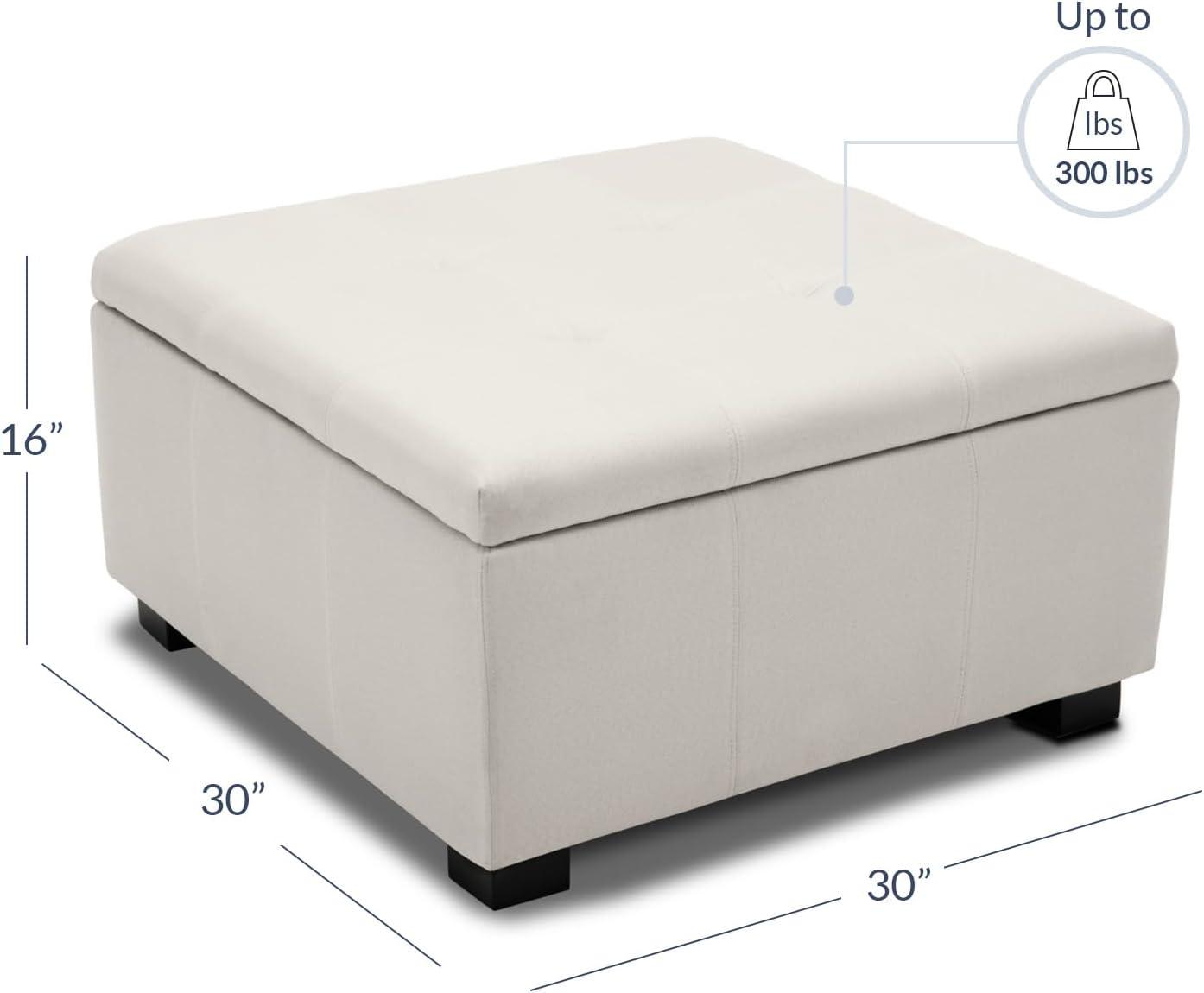 BELLEZE Vintage Style Storage Tufted Ottoman Foot Bench Squared Indoor Bedroom Living Room, White