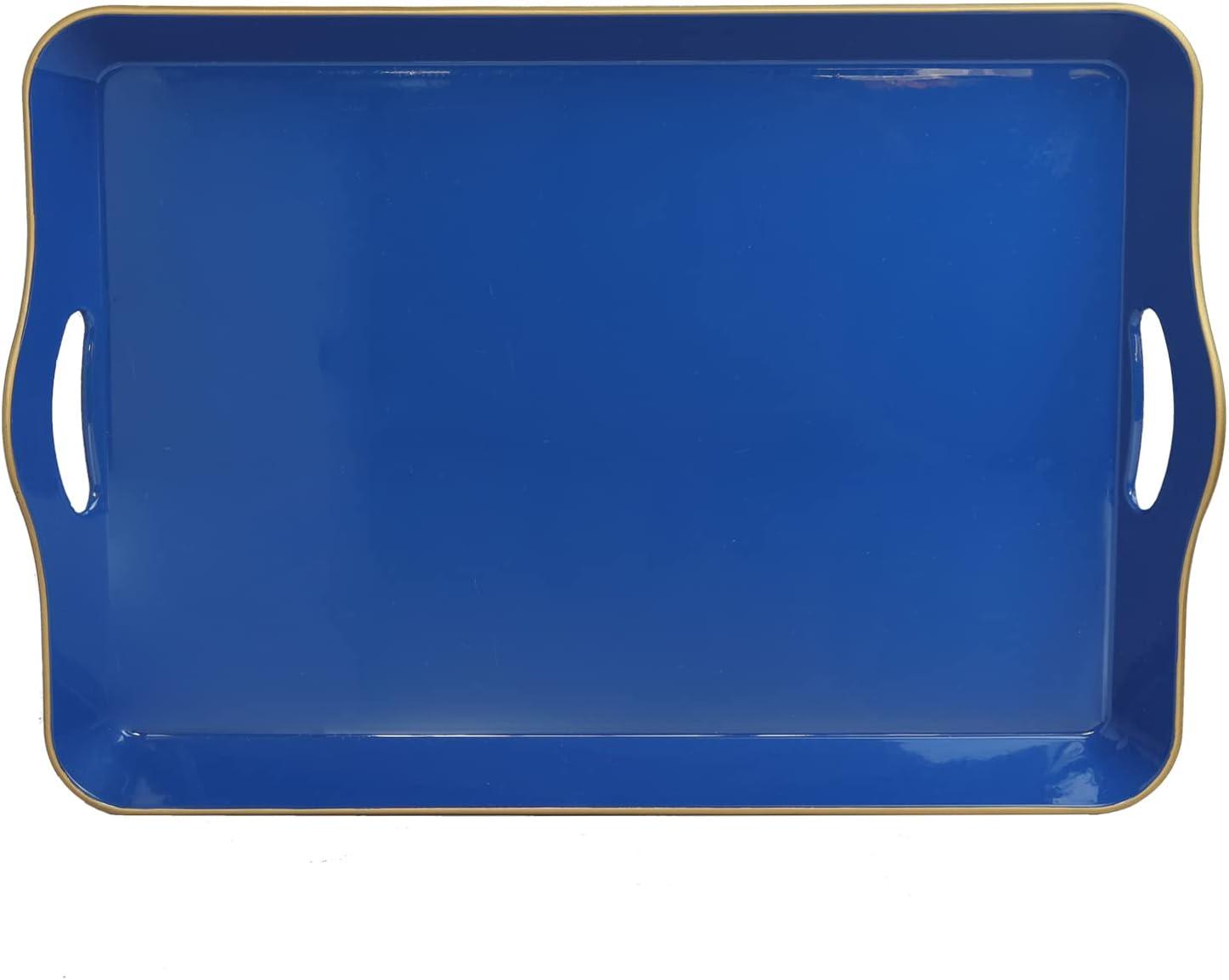 MAONAME Melamine Serving Tray with Handles, Royal Blue Modern Decorative Tray, Rectangular Plastic Tray for Coffee Table, Large Ottoman Tray for Bedroom, Living Room, 17" x 11.8" x 2"