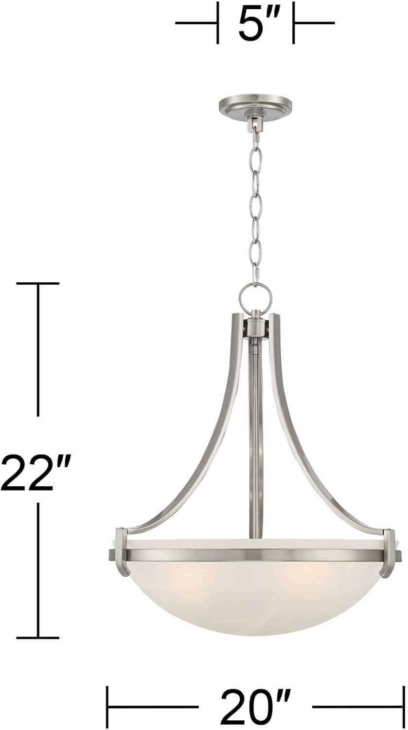 Regency Hill Mallot Brushed Nickel Pendant Chandelier 20" Wide Industrial Champagne Glass Bowl Shade 4-Light Fixture for Dining Room Kitchen Island