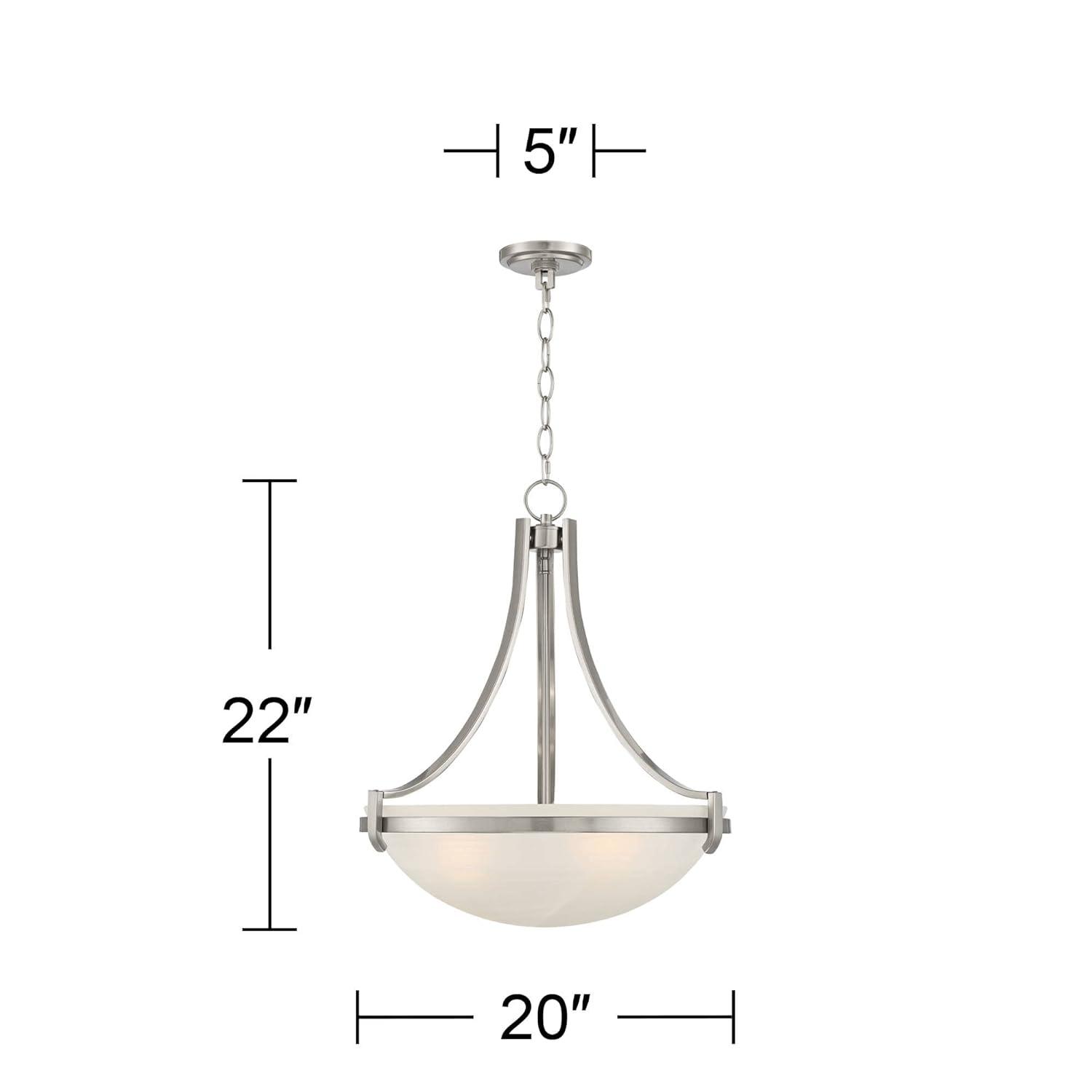 Regency Hill Mallot Brushed Nickel Pendant Chandelier 20" Wide Industrial Champagne Glass Bowl Shade 4-Light Fixture for Dining Room Kitchen Island