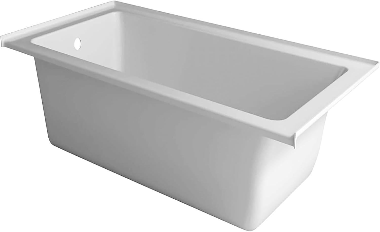 Glossy White Acrylic Rectangular Drop-In Alcove Bathtub