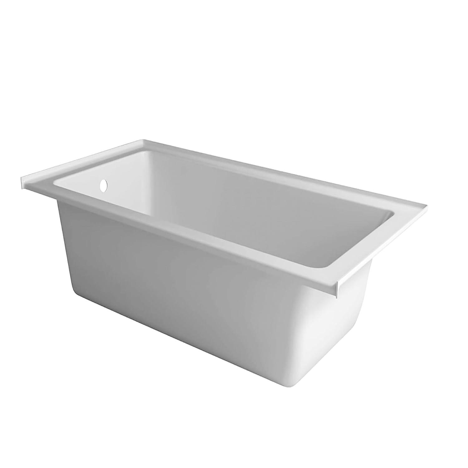 Fine Fixtures Acrylic Fiberglass Drop-In Bathtub - Alcove Soaking Bath Tub with Integral Apron Front & Left Hand Drain, 60"x30" Glossy White - Durable, Modern Soaking Tub for Relaxation & Comfort