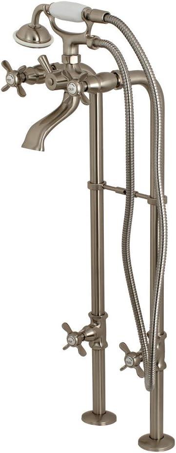 Brushed Nickel Freestanding Tub Faucet with Cross Handles