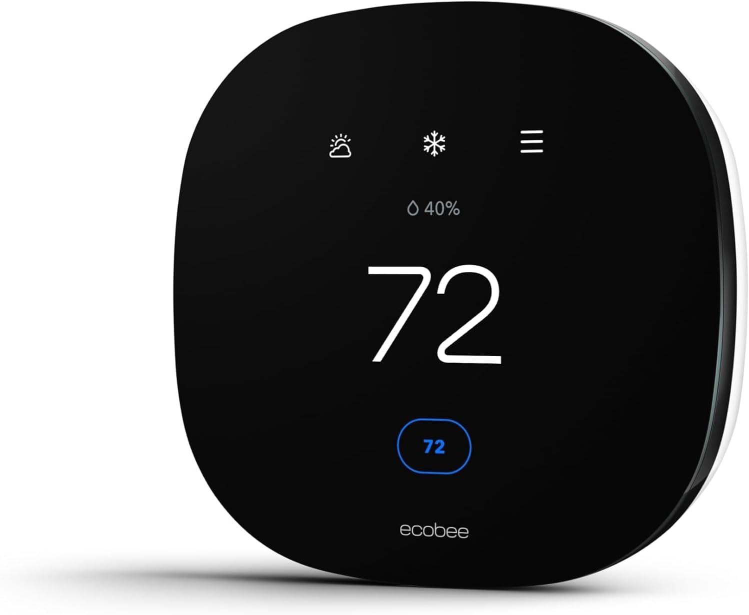 Ecobee Black Smart Touchscreen Thermostat with Remote Programming