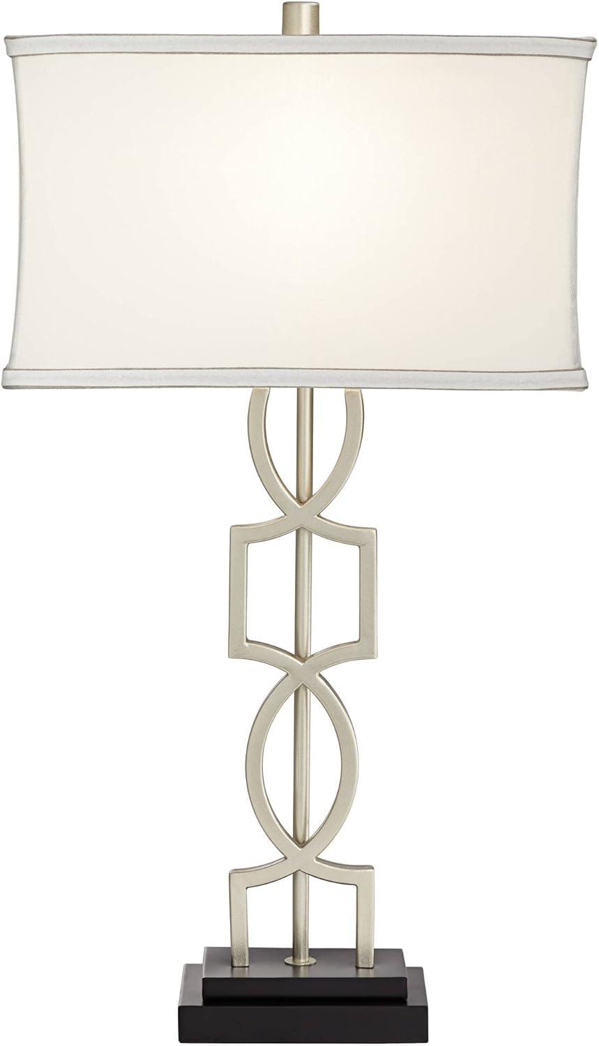 360 Lighting Evan Modern Table Lamps 28 1/2" Tall Set of 2 Brushed Nickel with USB Charging Port Table Top Dimmers White Rectangular Shade for Bedroom