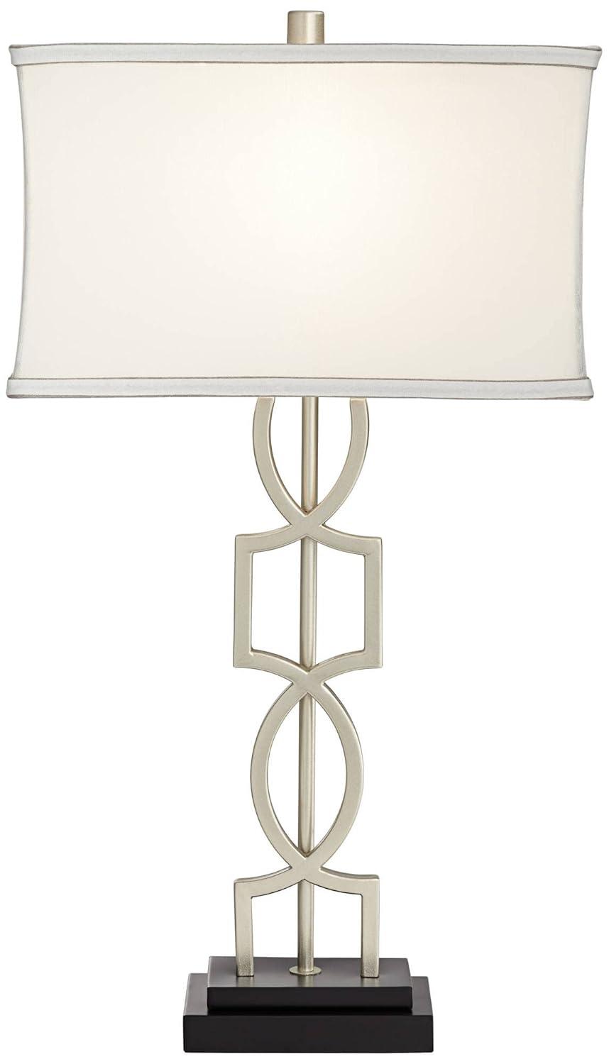 360 Lighting Evan Modern Table Lamps 28 1/2" Tall Set of 2 Brushed Nickel with USB Charging Port Table Top Dimmers White Rectangular Shade for Bedroom