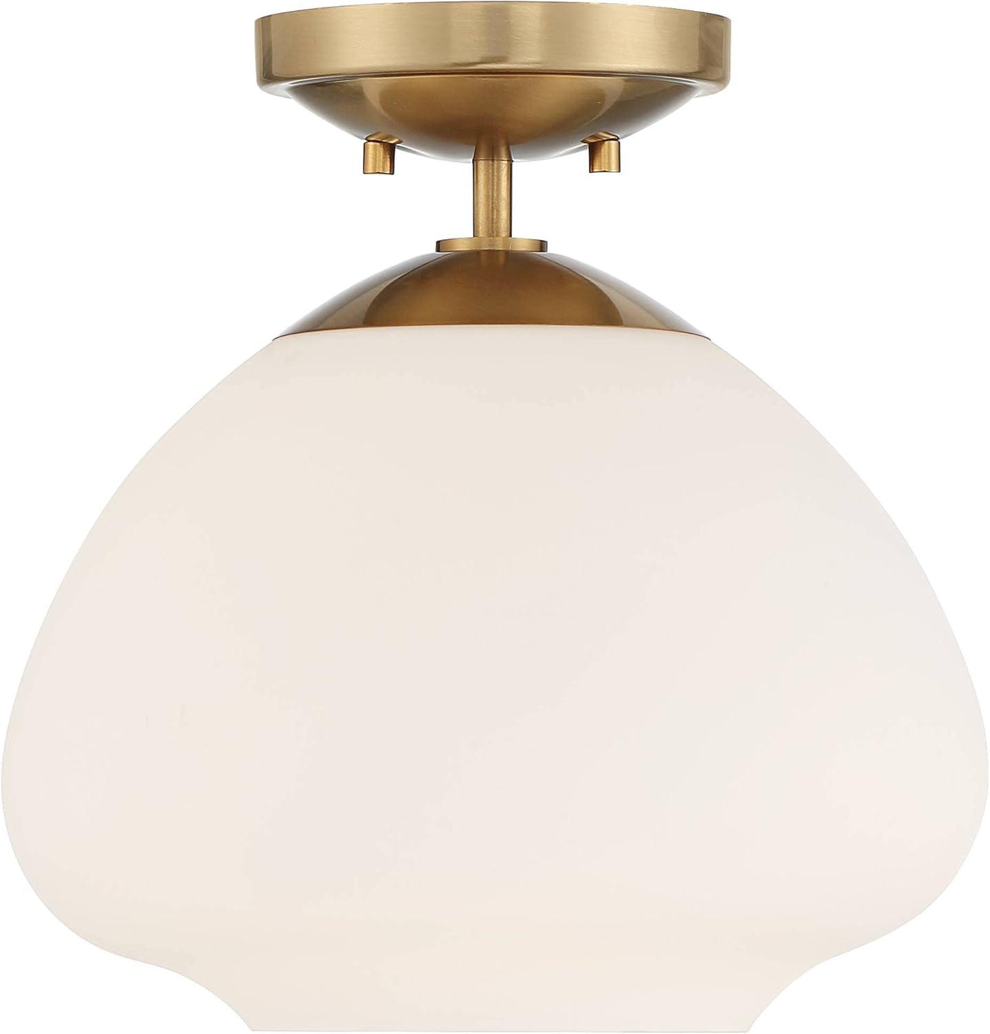 16'' Warm Brass Opal Glass Modern Semi-Flushmount Ceiling Light