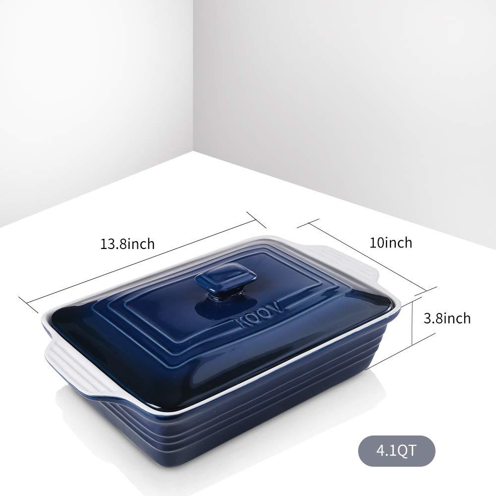 Ceramic Casserole Dish With Lid, Covered Rectangular Set, Lasagna Pan for Cooking, Baking Dish for Dinner, 9 x 13 Inches, Gradient Series (Gradient Blue)