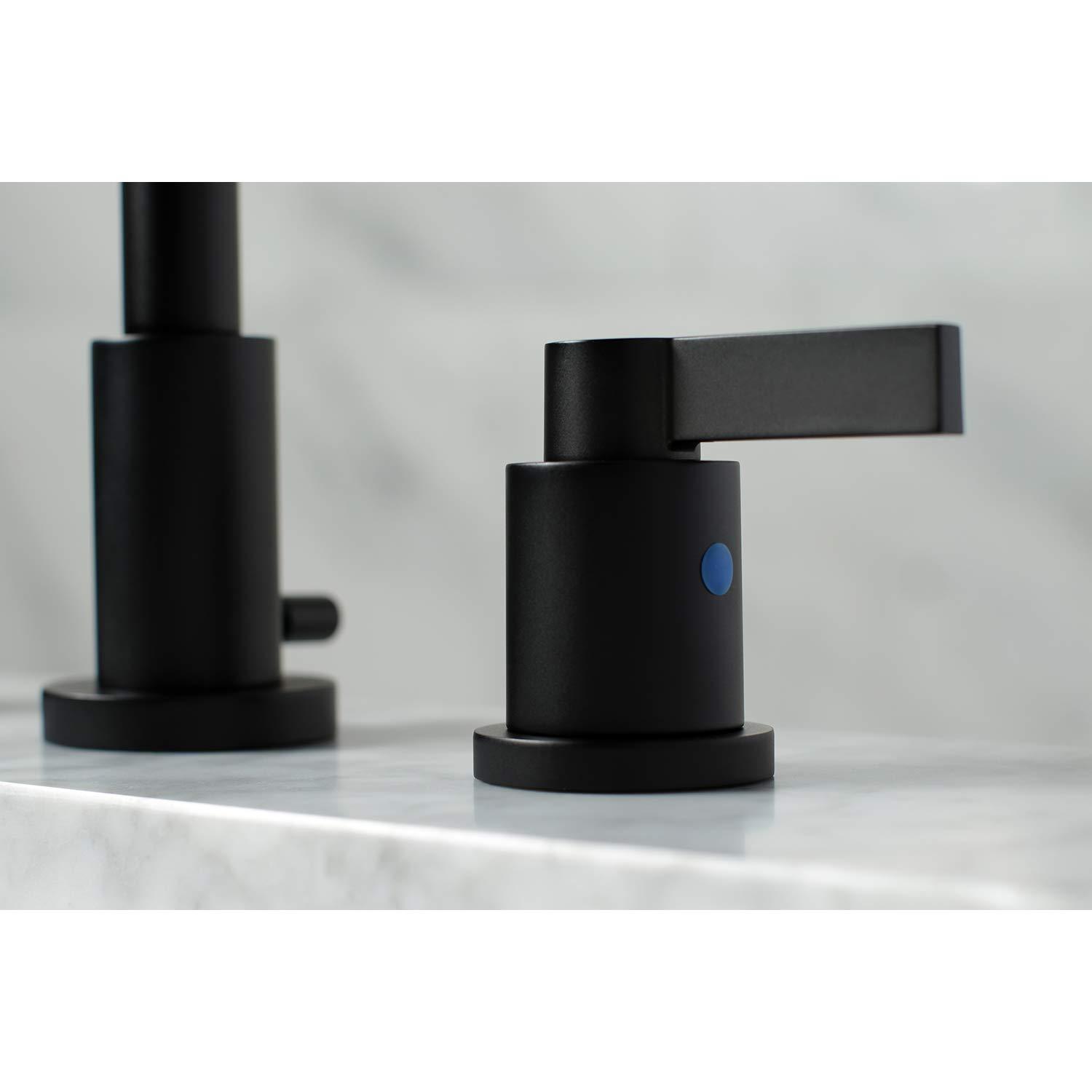 Kingston Brass NuvoFusion Two-Handle 3-Hole Deck Mount Widespread Bathroom Faucet with Brass Pop-Up Drain