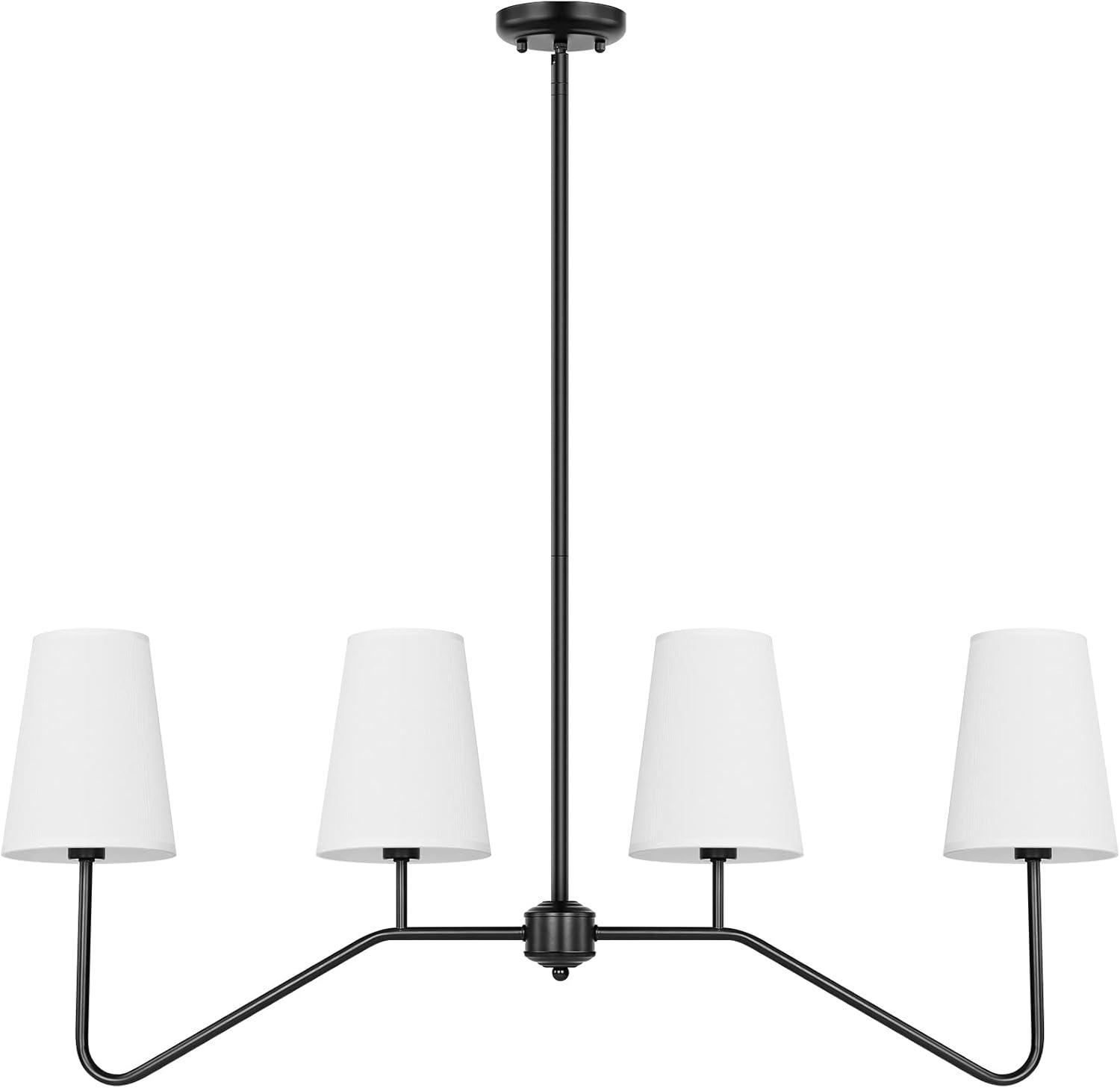 Brightever 4-Light Gold Linear Chandelier, Kicthen Island Light Fixture for Dining Room Over Table, Modern Pendant Lighting with White Fabric Shades for Pool Table, E12 Base (Bulb not Included)