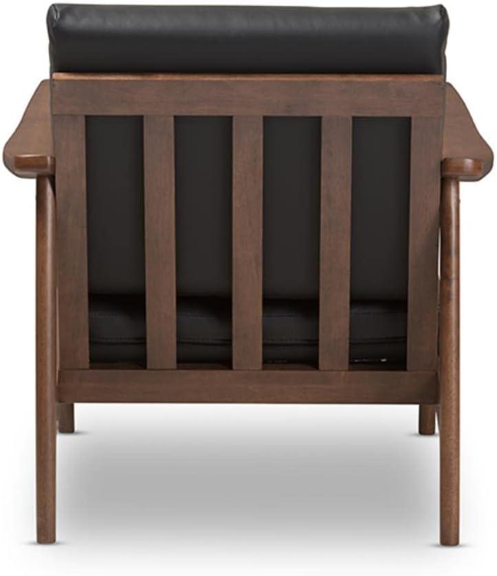 Venza Mid Century Modern Walnut Wood Faux Leather Lounge Chair Black - Baxton Studio: Indoor Armchair, Rubberwood Frame